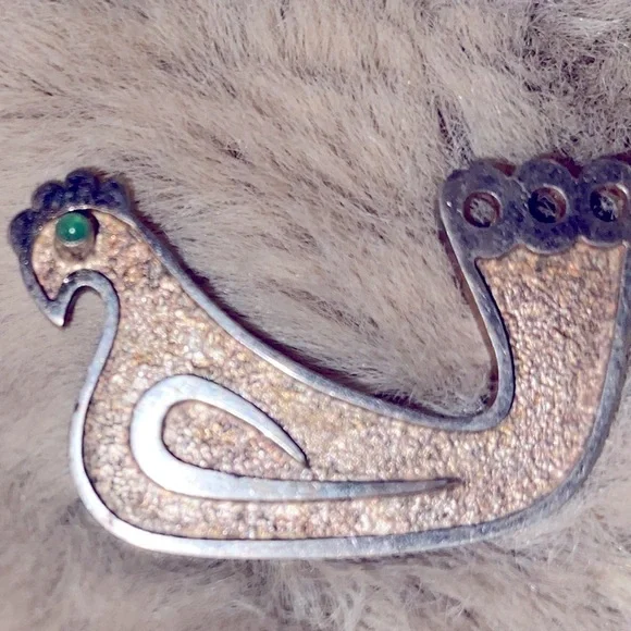 VTG Equador 925 Silver Bird Chicken Brooch w Stone eye 2” - Picture 3 of 4